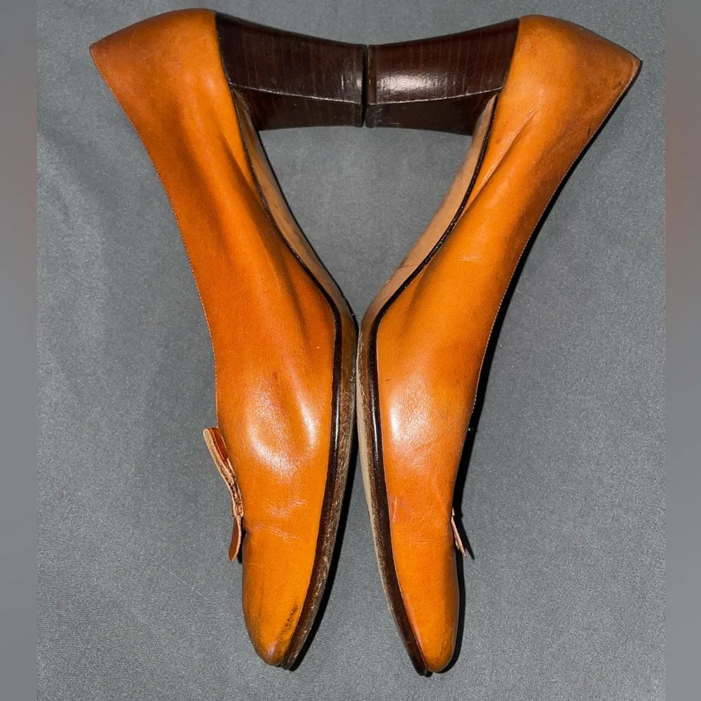 Salvatore Ferragamo Vintage Loafer Pumps Kitten Heel 100% Leather Tan, size 9.5 - Picture 5 of 8